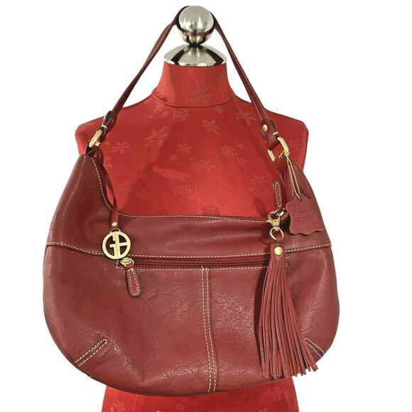 Giani Bernini red leather shoulderbag purse Hobo bag charm tassel zipper pull - Picture 3 of 7